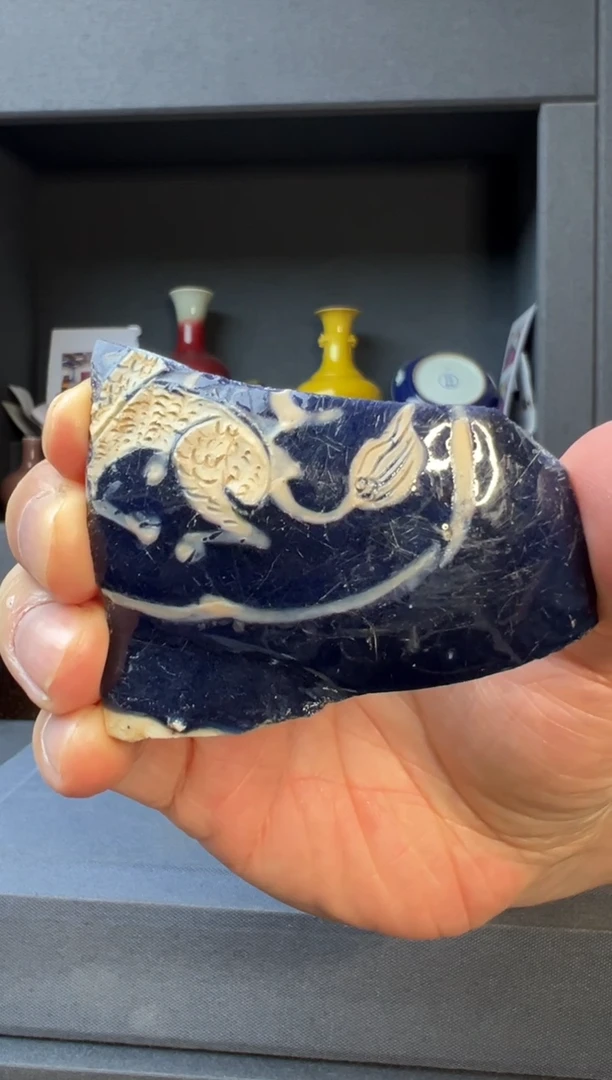 瓷片蓝釉开片陶瓷瓷片