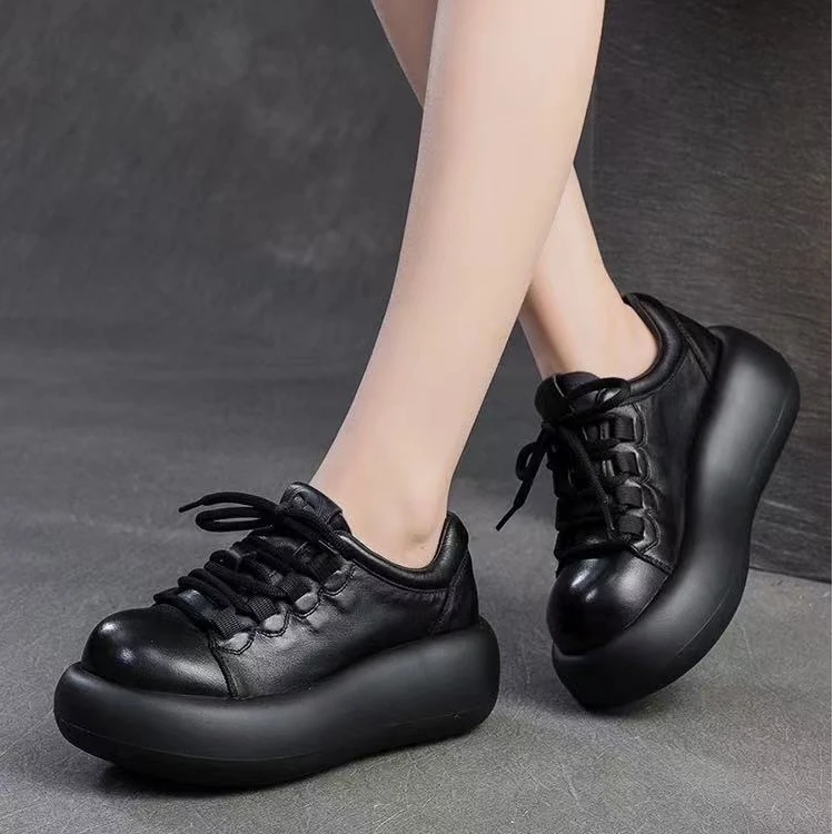 25527鑫牛皮春季新款厚底单款复古休闲鞋圆头透气真皮原创皮鞋女