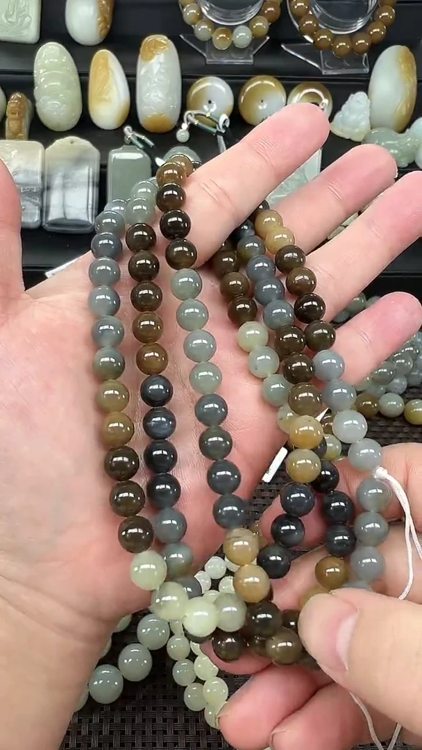 项链未镶嵌和田玉新疆楼兰三色   卡8   108颗