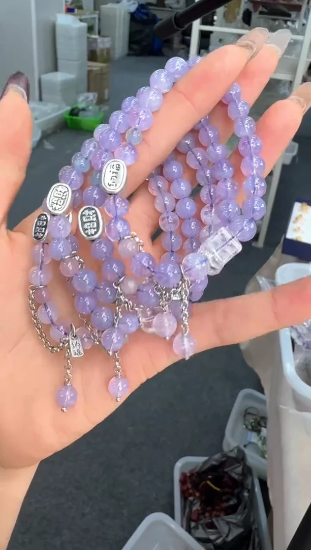 【闪购商品】水晶手链银S925镶嵌C017紫玉晶白水方块链条款