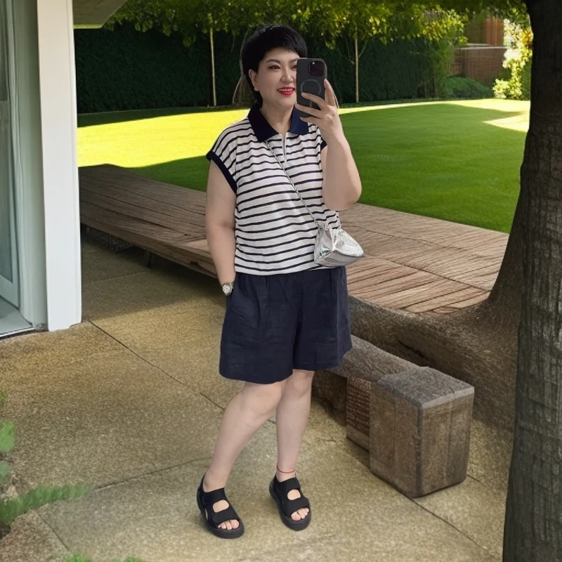 2112 夏季薄款藏蓝色麻短裤/it