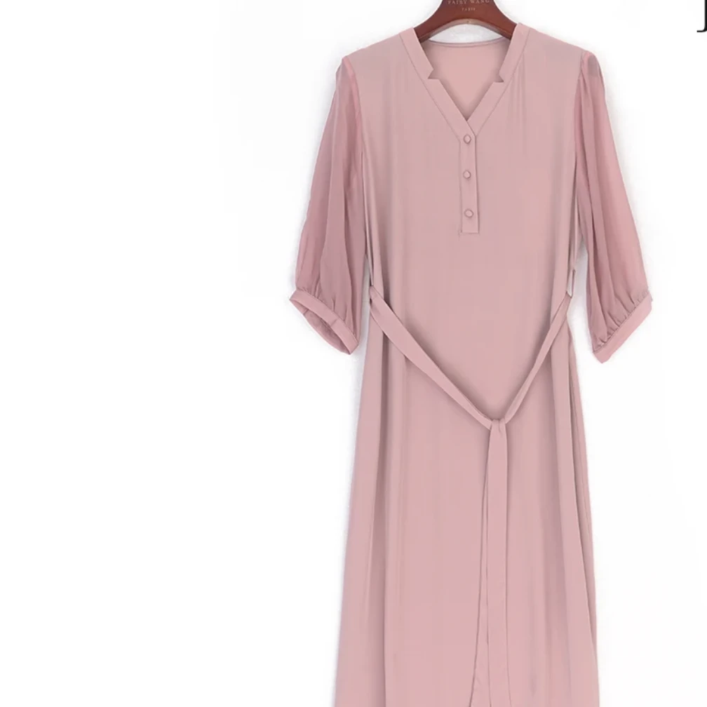 桃色气质2025新款春夏装纯色时尚修身休闲连衣裙 优雅显瘦 收腰裙