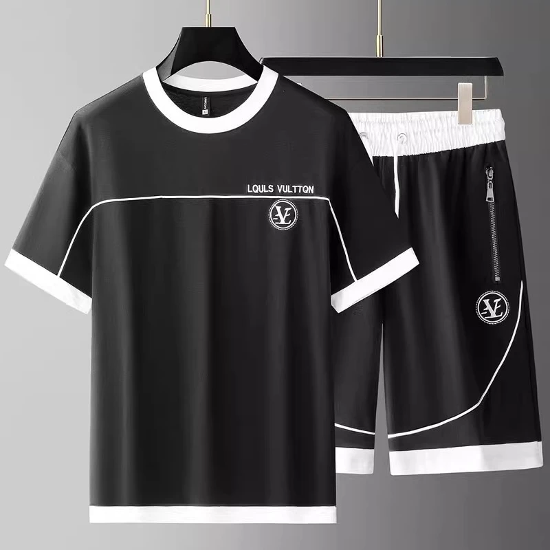 范希巴迪新款男士潮牌短裤休闲运动套装夏季潮流时尚男款感两件套