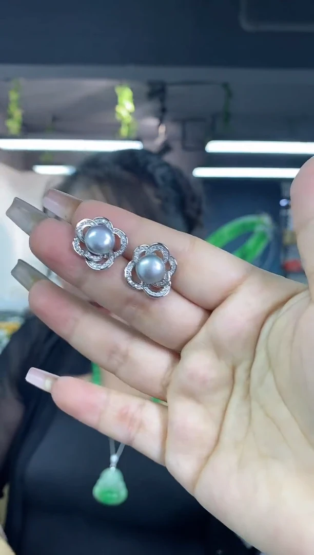 银S925镶嵌海水珍珠耳饰多样性发其一颜色微差