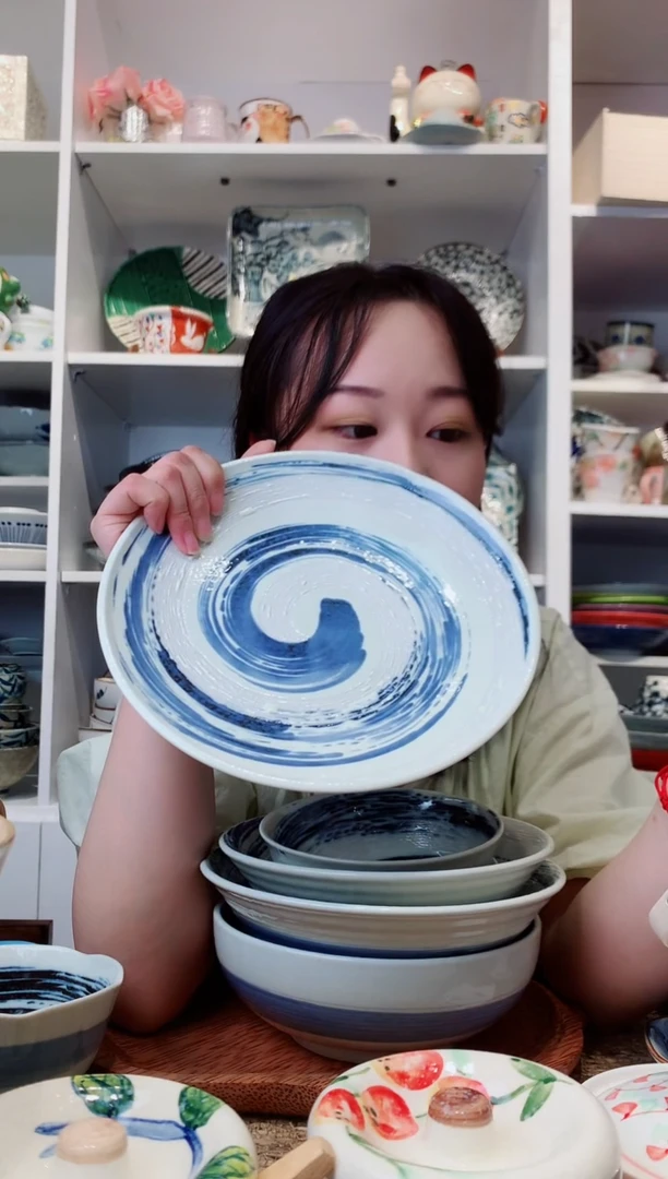 陶瓷美浓烧风吹清流大平盘22cm