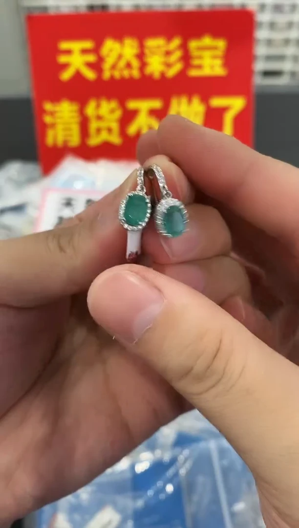 耳饰银S925镶嵌祖母绿1