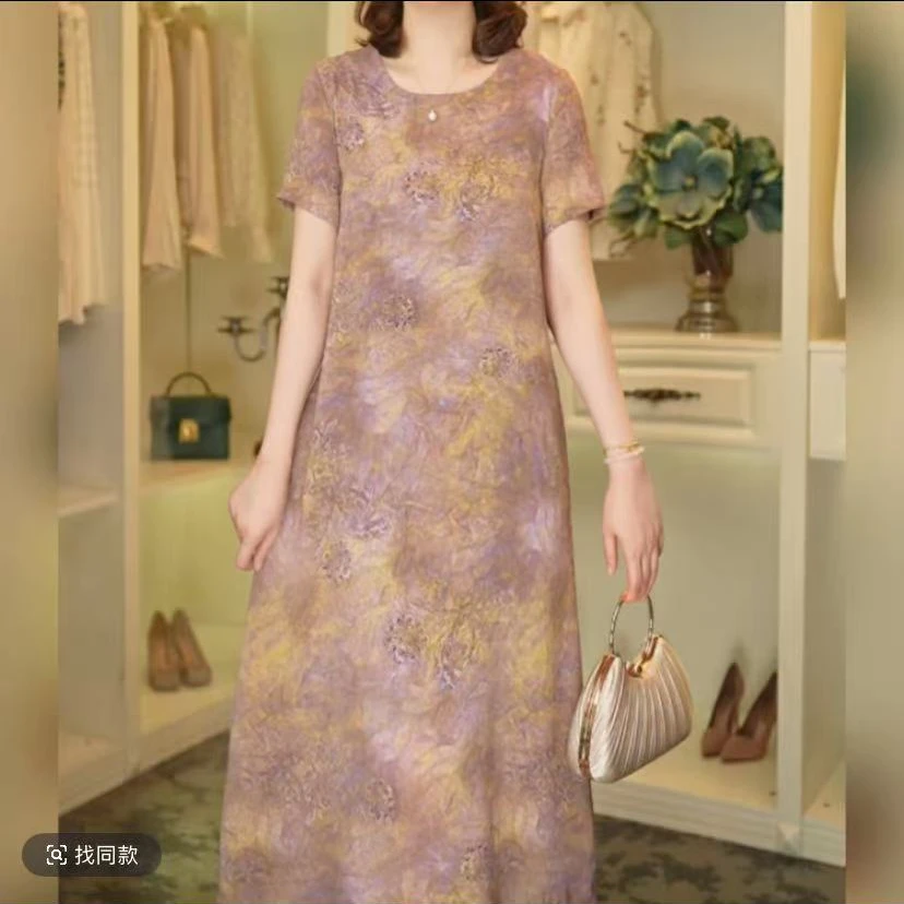 1125满园裙高端领透气夏季妈妈装连衣裙