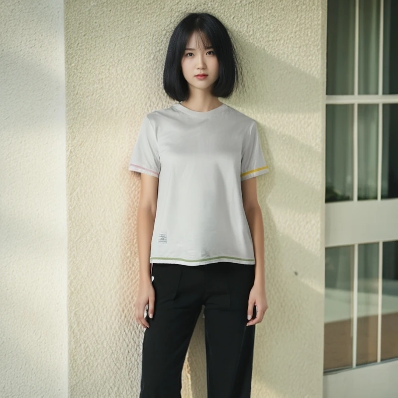 99新 THOMBROWNE  8220037 汤姆布朗 圆领短袖女士T恤 白色 36码