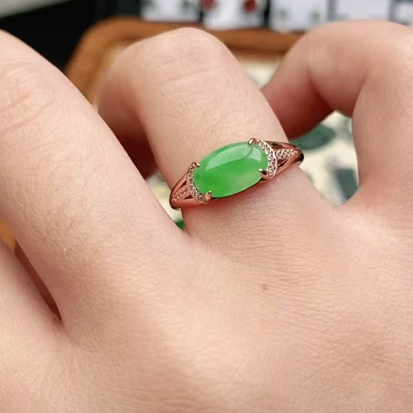 鑫辰珠宝天然A货翡翠银镶嵌设计款开口女戒指时尚百搭