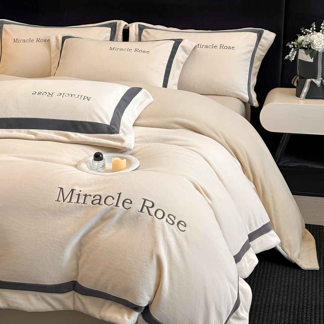 冬季加厚牛奶绒双面绒双拼简约床上四件套床品加绒床单被套三件套