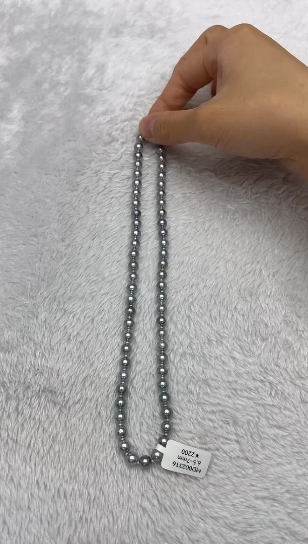 海水珍珠银S925镶嵌项链AK真多麻6.5-7mm