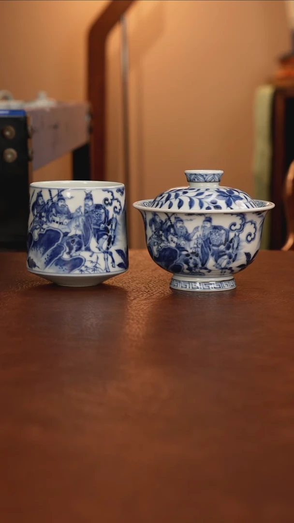 R***n景德镇瓷器，青花瓷手绘茶具~盖碗