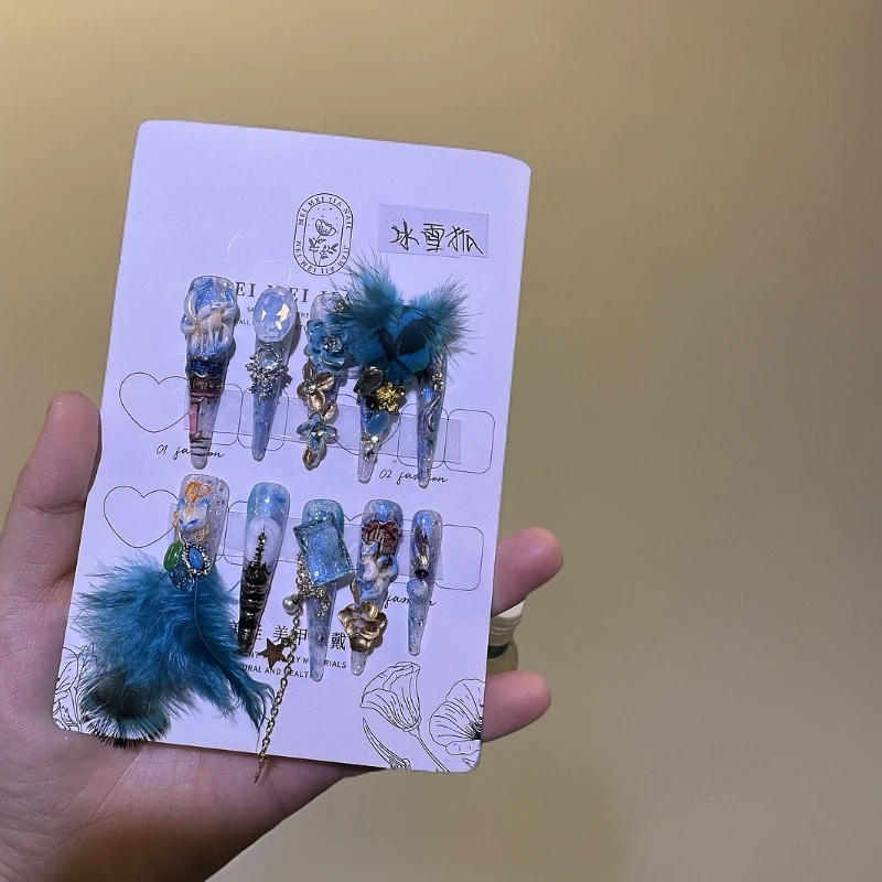 纯手工雕花穿戴甲奢华设计（冰雪狐）
