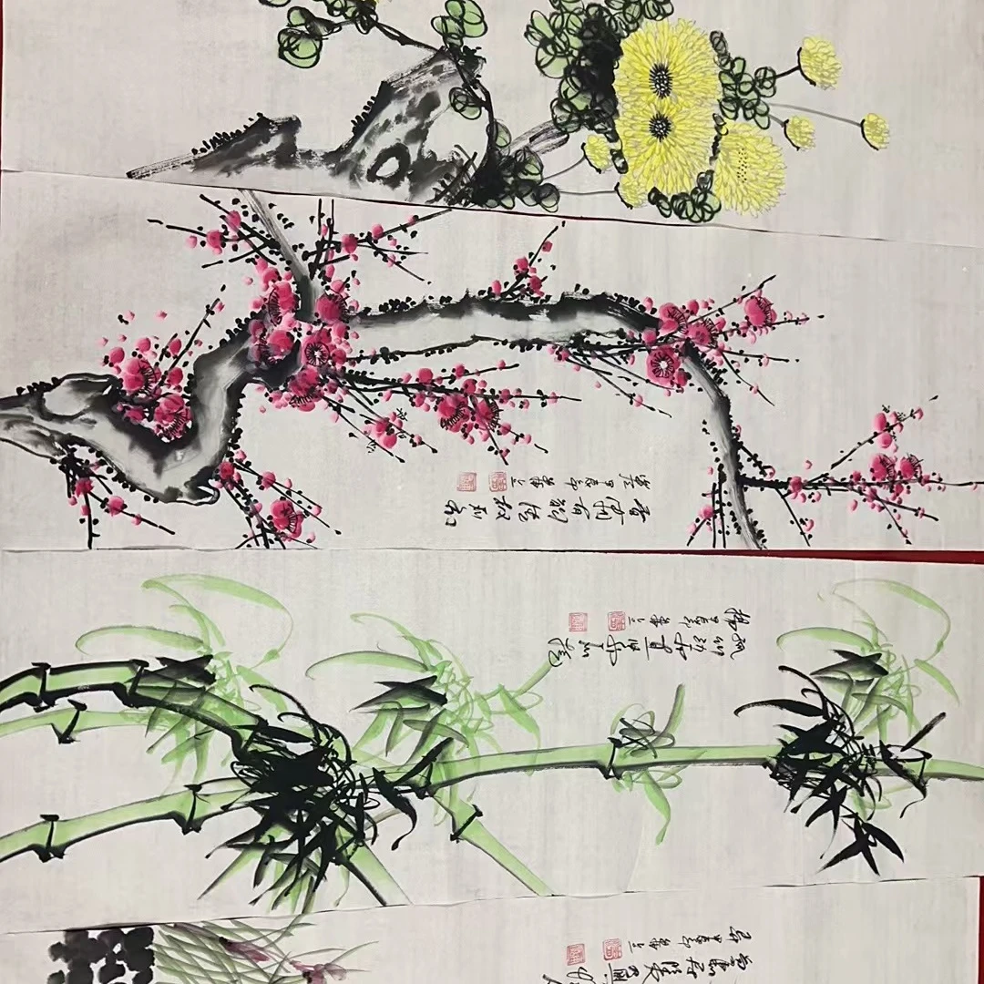 梅兰竹菊四张纯手绘