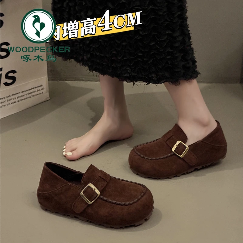 啄木鸟厚底内增高全包勃肯鞋一脚蹬两穿单鞋女2025新款秋季乐福鞋