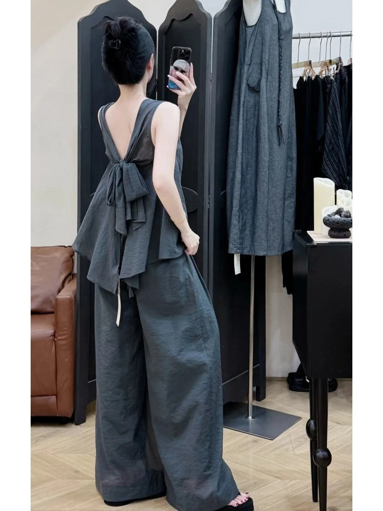 2025新款夏季高级感大方得体气质绝美穿搭一整套装灰色上衣套装裤