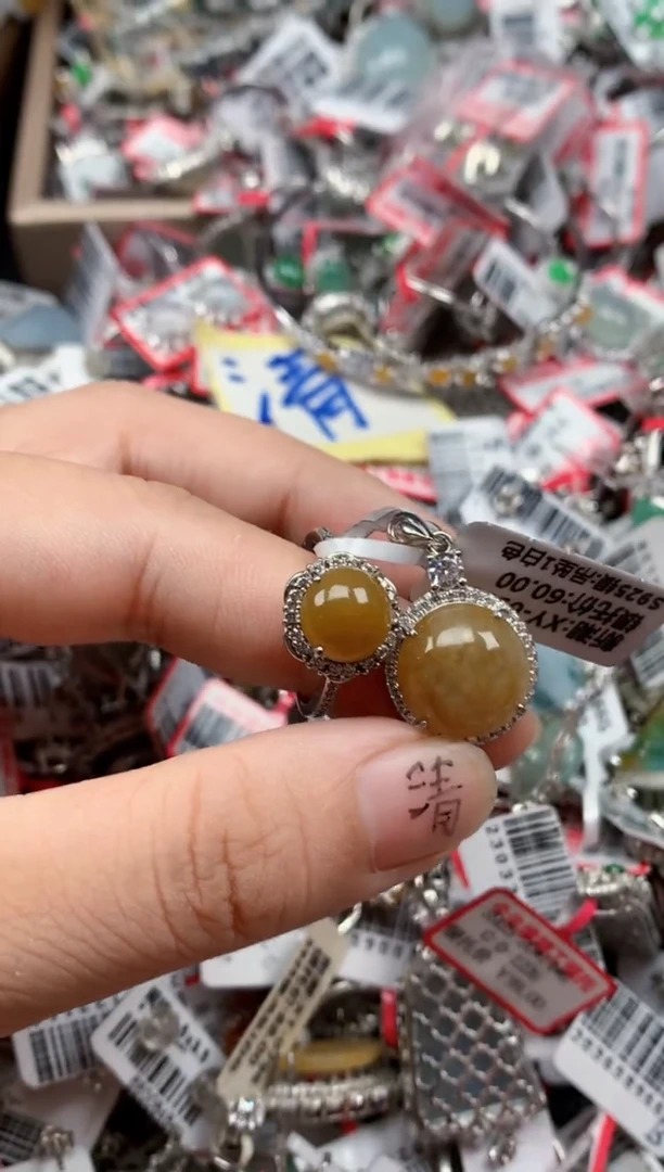 银S925镶嵌戒指翡翠天然A货缅甸翡翠