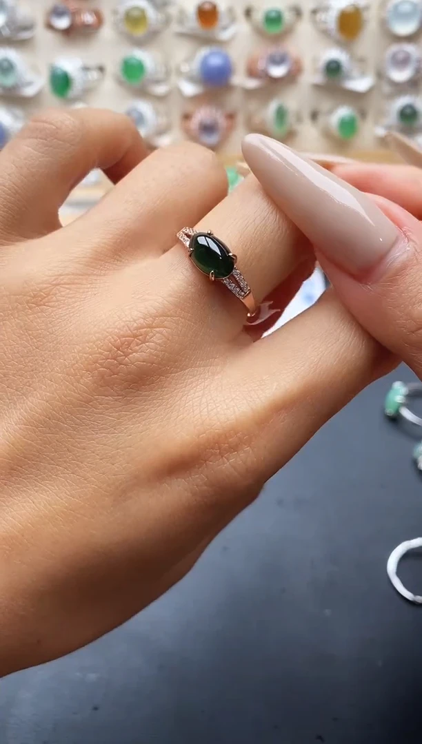 银S925镶嵌戒指翡翠缅甸天然A货翡翠1 1-5