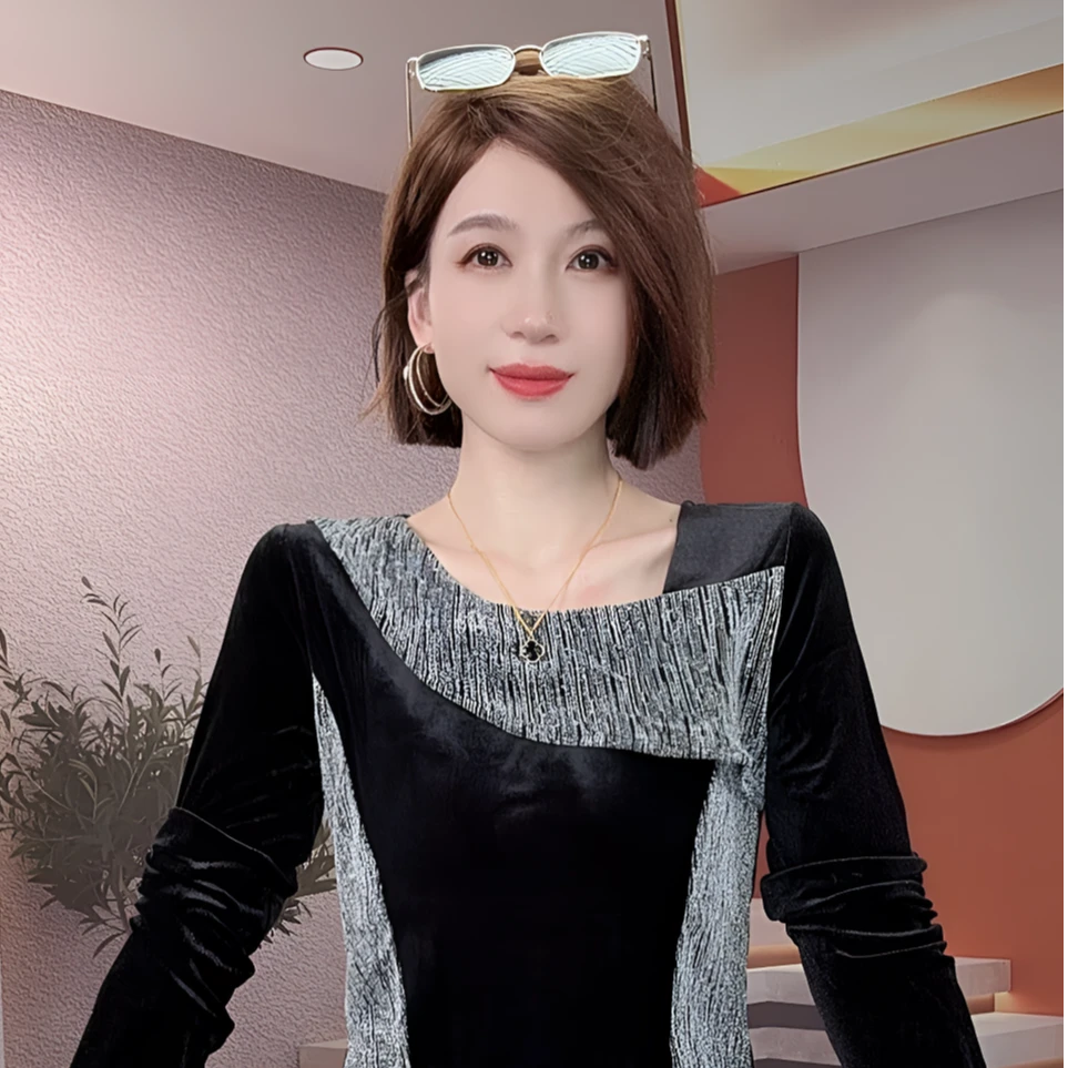 金丝绒上衣女高贵洋气秋装2025新款爆款长袖t恤内搭打底衫可外穿