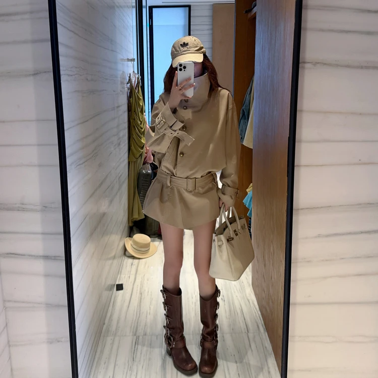 2025秋季新款短款风衣小个子立领收腰显瘦英伦风宽松廓形外套女