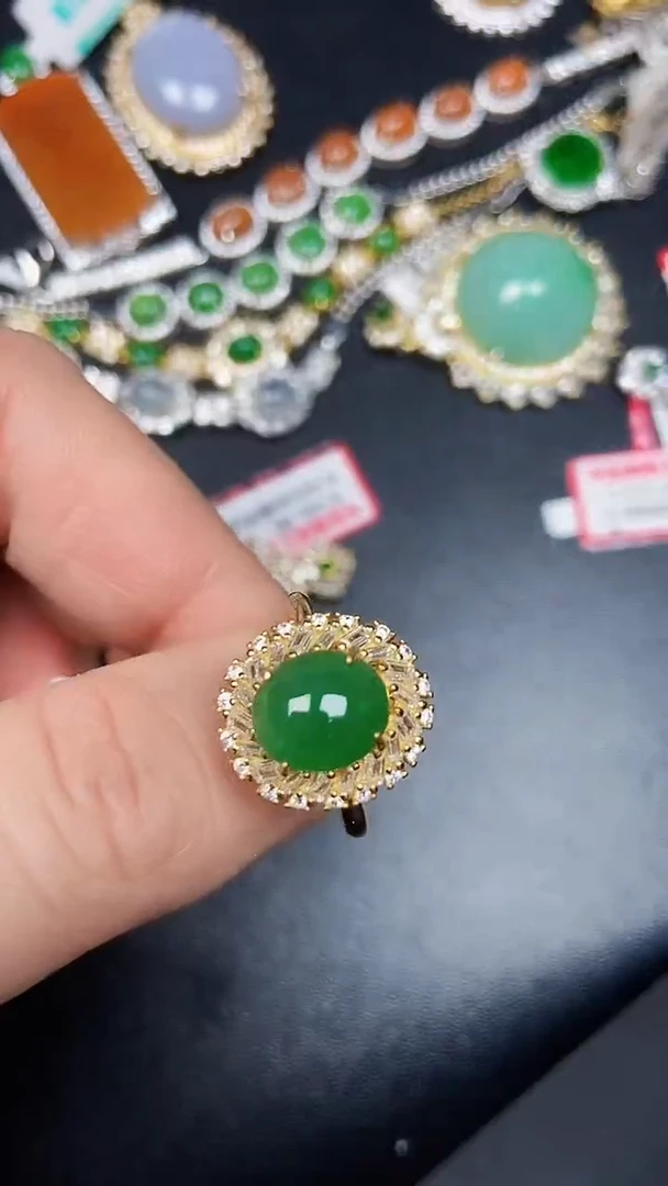 银S925镶嵌戒指翡翠8100