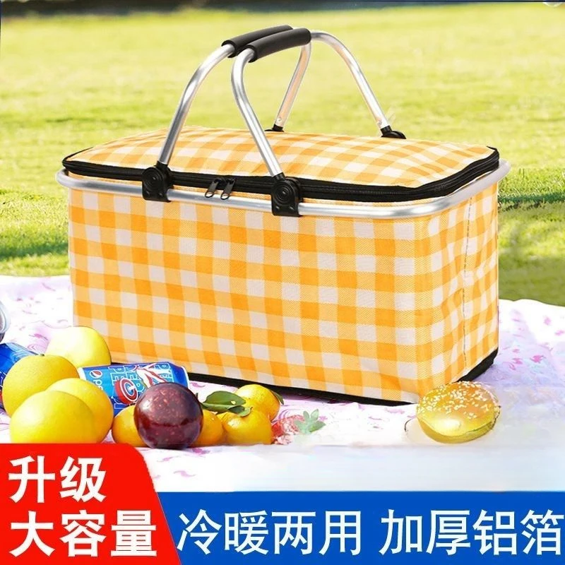户外野餐篮带盖保温箱折叠便携手提式外卖野炊必备用品篮子大容量