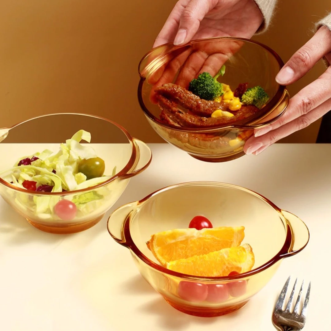 琥珀色茶色玻璃13cm口径碗两件套