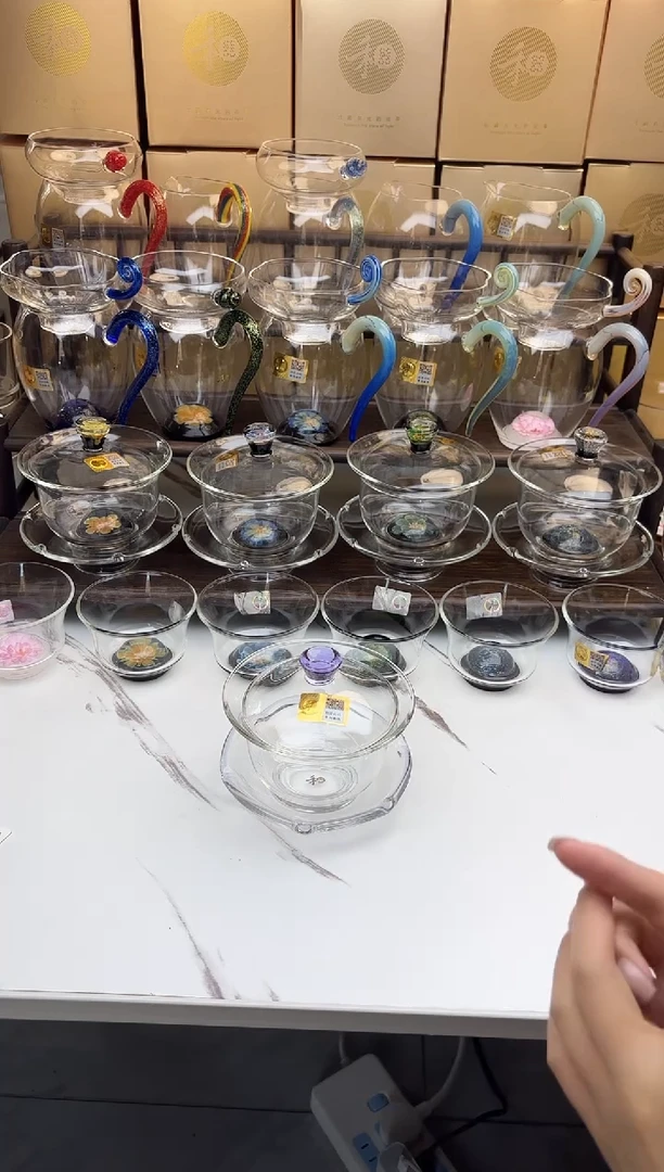 手工艺品琉璃禾器 禅语盖碗浅紫