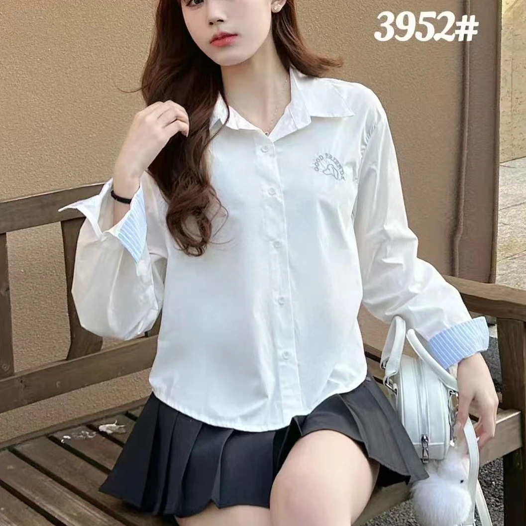POLO领拼接条纹衬衫女秋季新款时尚洋气减龄上衣#3952