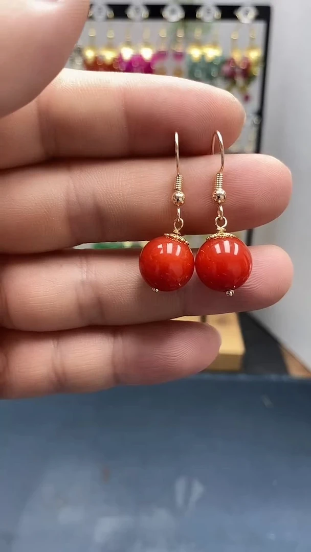 南红玛瑙银S925镀金镶嵌耳饰尺寸12mmC2