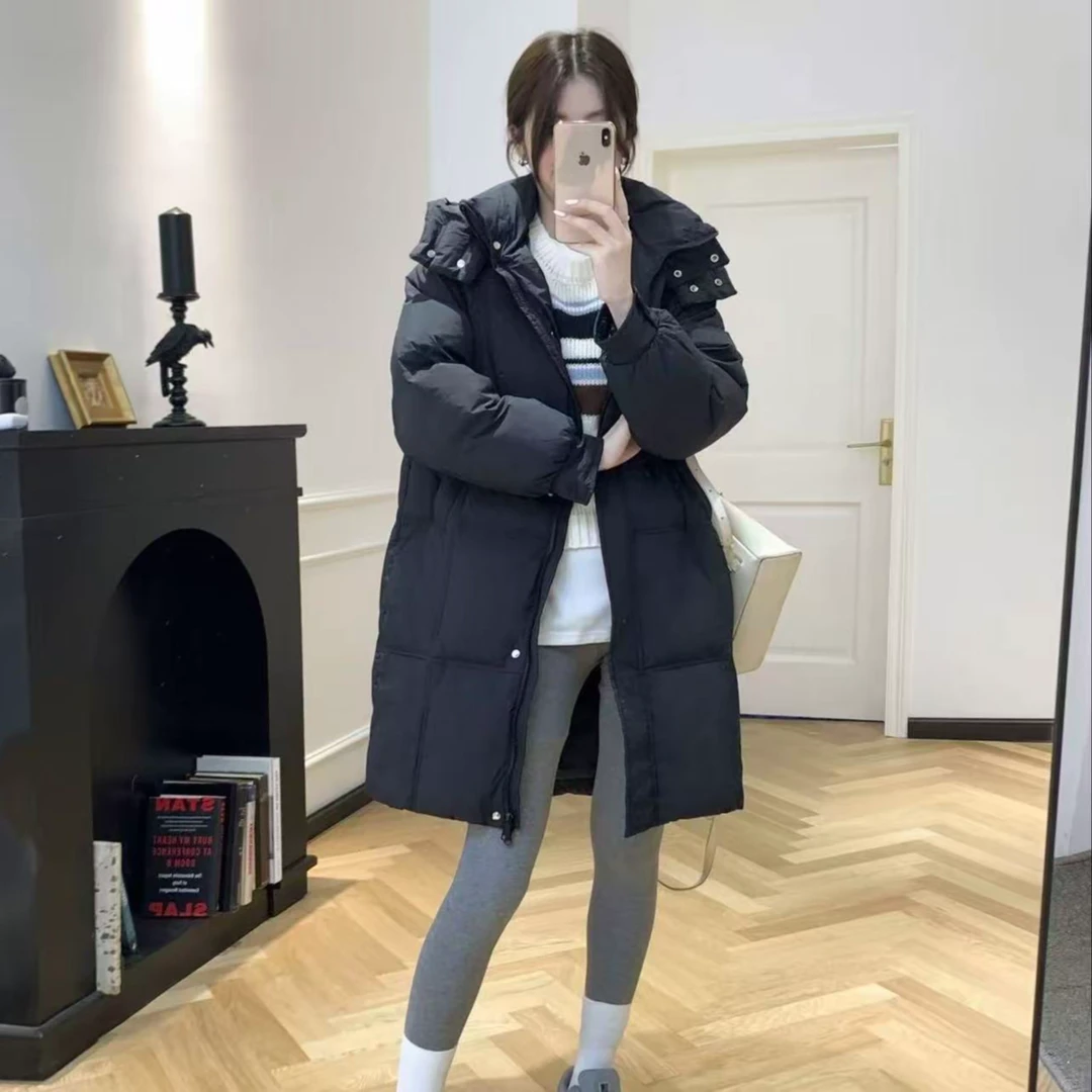 冬季新款M扣爆款中长款连帽百搭白鸭绒时尚休闲羽绒服外套