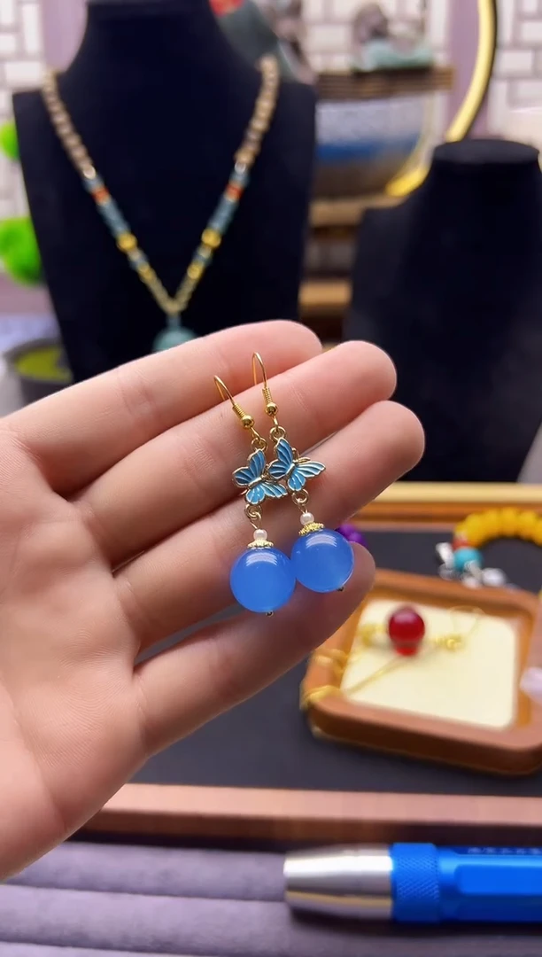 海蓝宝石耳坠14K金镶嵌E475