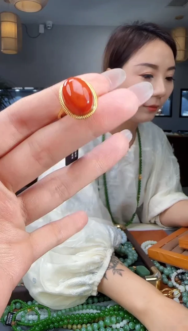 银S925镶嵌戒指南红玛瑙1