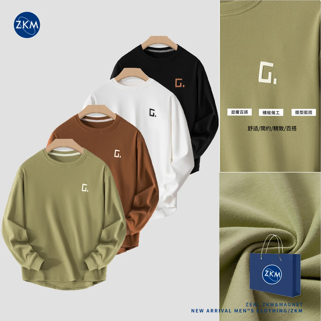 36888-新款男士休闲圆领刺绣纯色德绒打底37