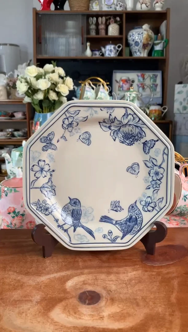 陶瓷【喜鹊】八角盘一个