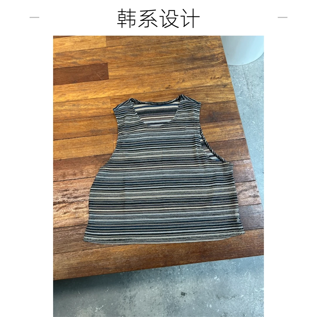 【杨英家叠穿百搭彩条韩系设计】镂空编织马甲 73133