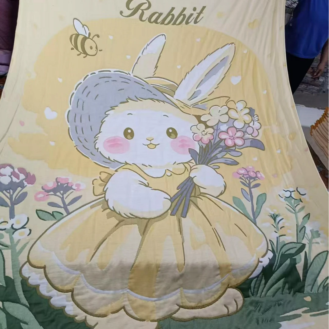 【公主小兔】150*200cm亲肤可爱卡通柔软纱布泡芙被