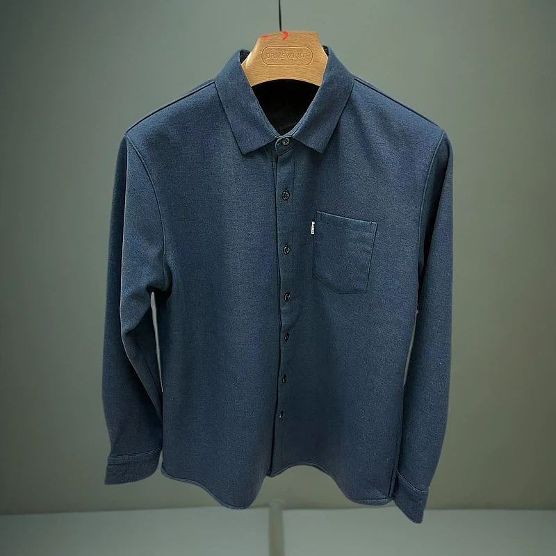 梦燕秋冬男士长袖针织加厚衬衫商务休闲翻领上衣ZA09B3004D