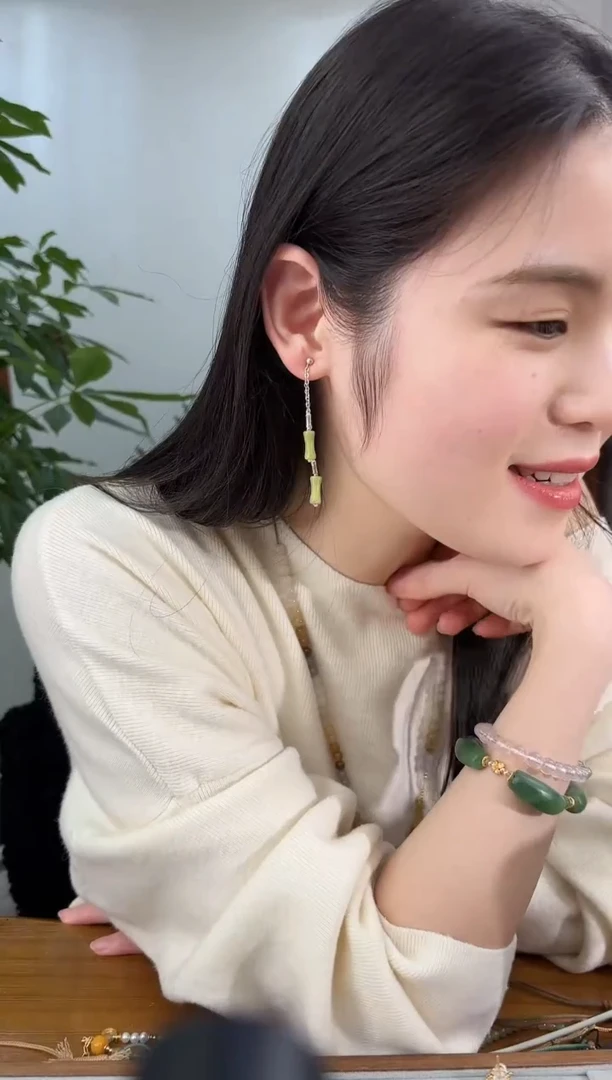 银S925镶嵌耳饰橄榄石风禾耳环