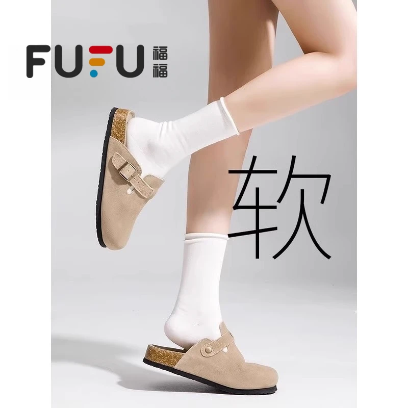 福福勃肯鞋女百搭2025春秋新款厚底包头半拖鞋外穿一脚蹬懒人单鞋