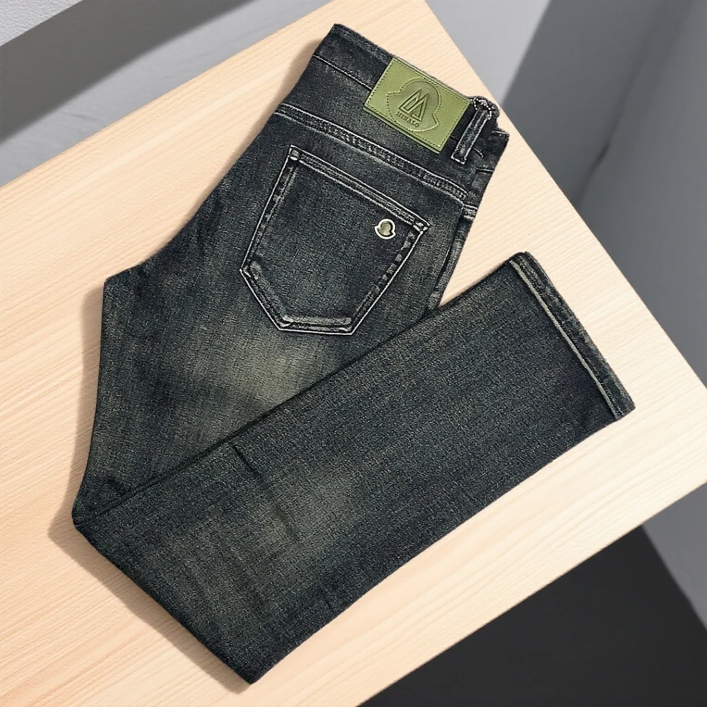 秋冬厚款灰蓝色男款修身牛仔裤小直筒长裤商务休闲百搭保暖裤子