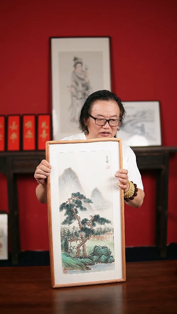 国画真人手绘手写-33*66带框