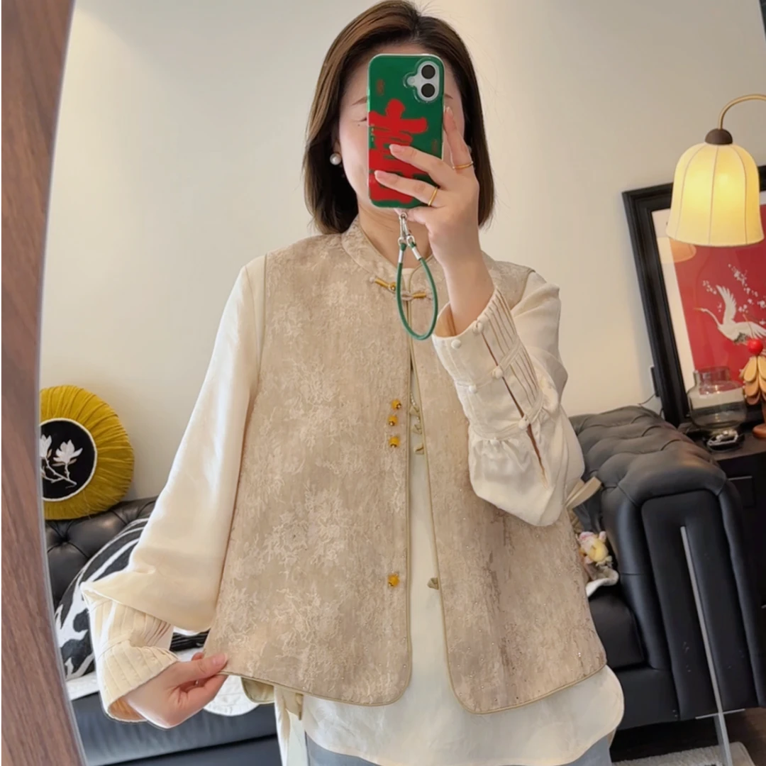 Art li 莉姐新款国风百搭气质时尚无袖马夹中式复古马甲7713