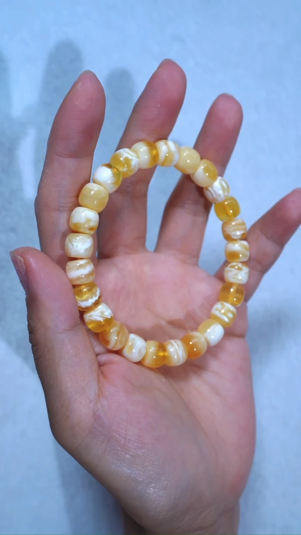 未镶嵌蜜蜡手链收藏级9mm金瓷白溶洞妖孽