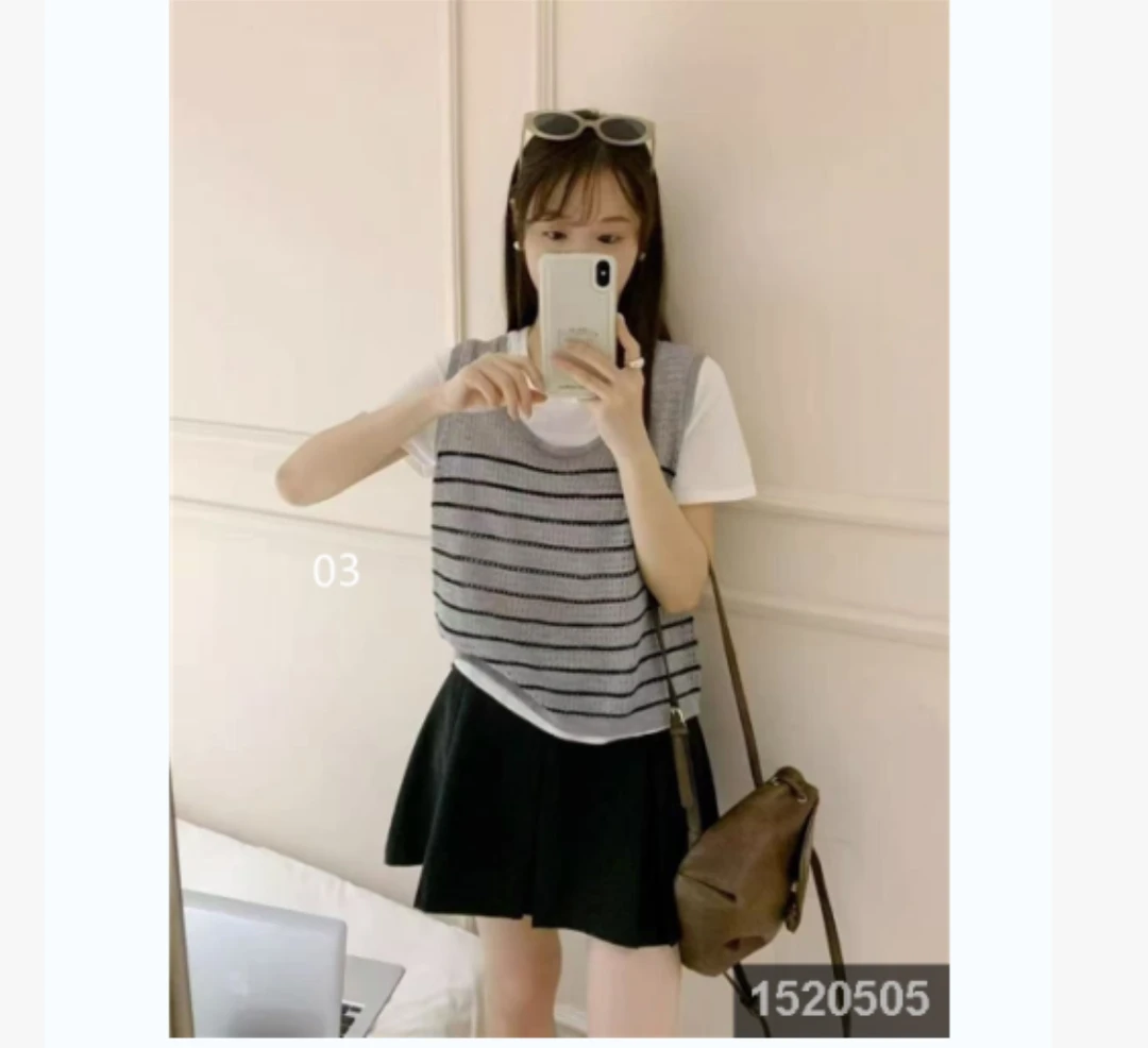 小妳XiaoNi———（新款夏针织两件套上衣1520505）