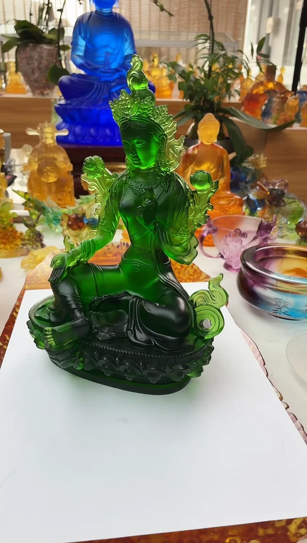 手工艺品琉璃花*坊23公分绿度母