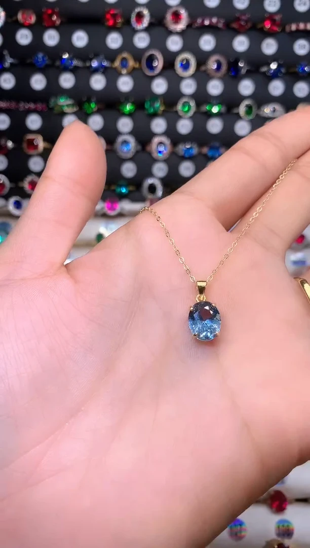 【闪购商品】蓝宝石颈饰银S925镶嵌810金天空蓝