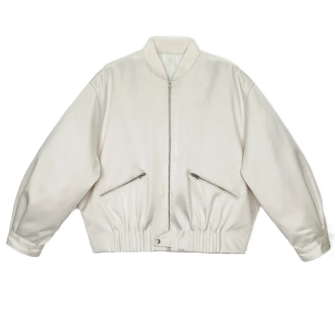 定制面料钢琴键压褶廓形羽绒服短款外套