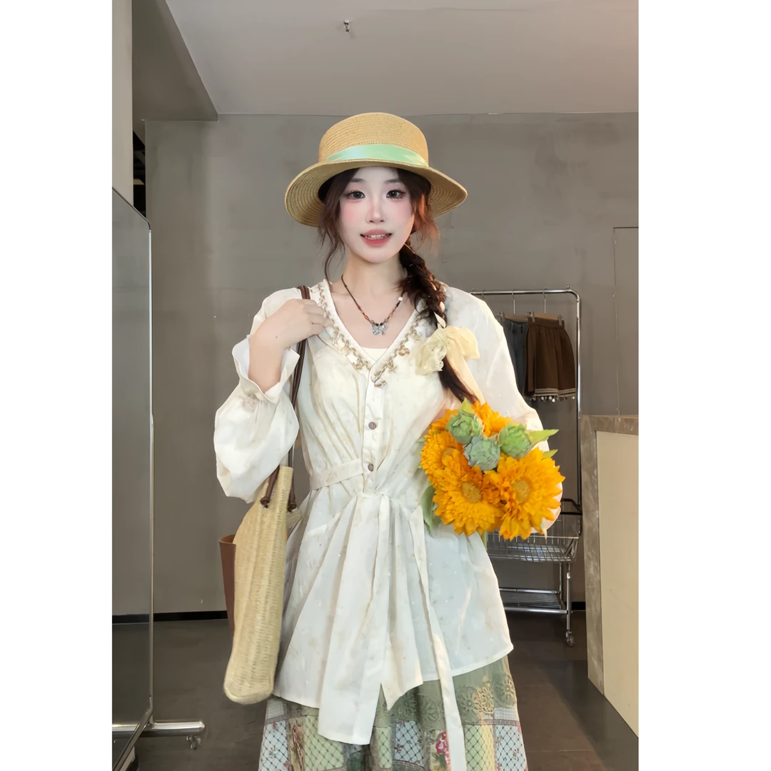 VGVL【汐贝衫】下摆不规则绑带衬衫女