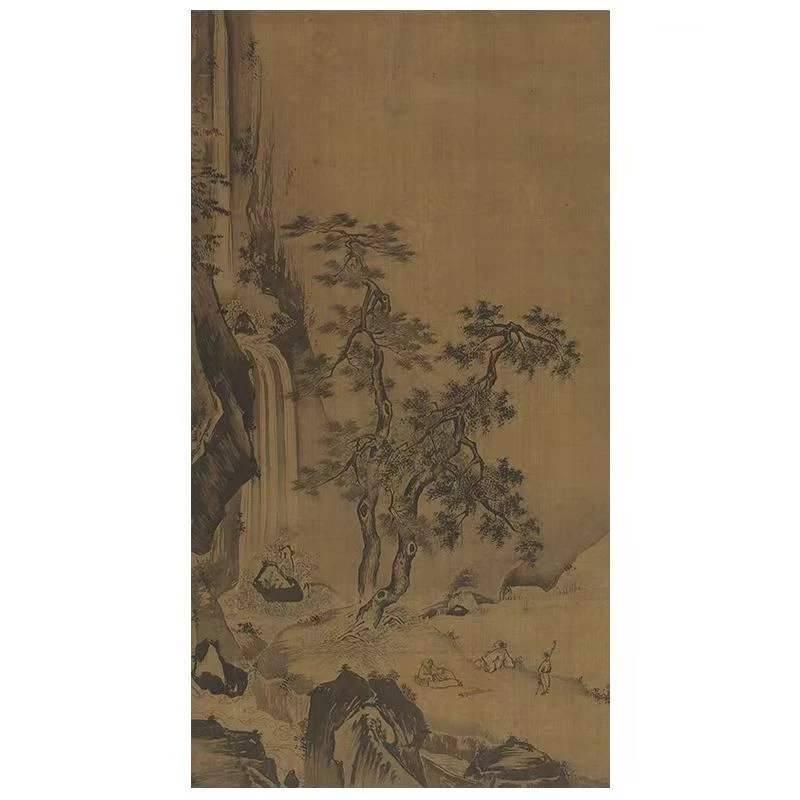 【高清微喷】南宋·夏圭《松荫观瀑》竖轴，艺术微喷复刻工艺国风装饰画